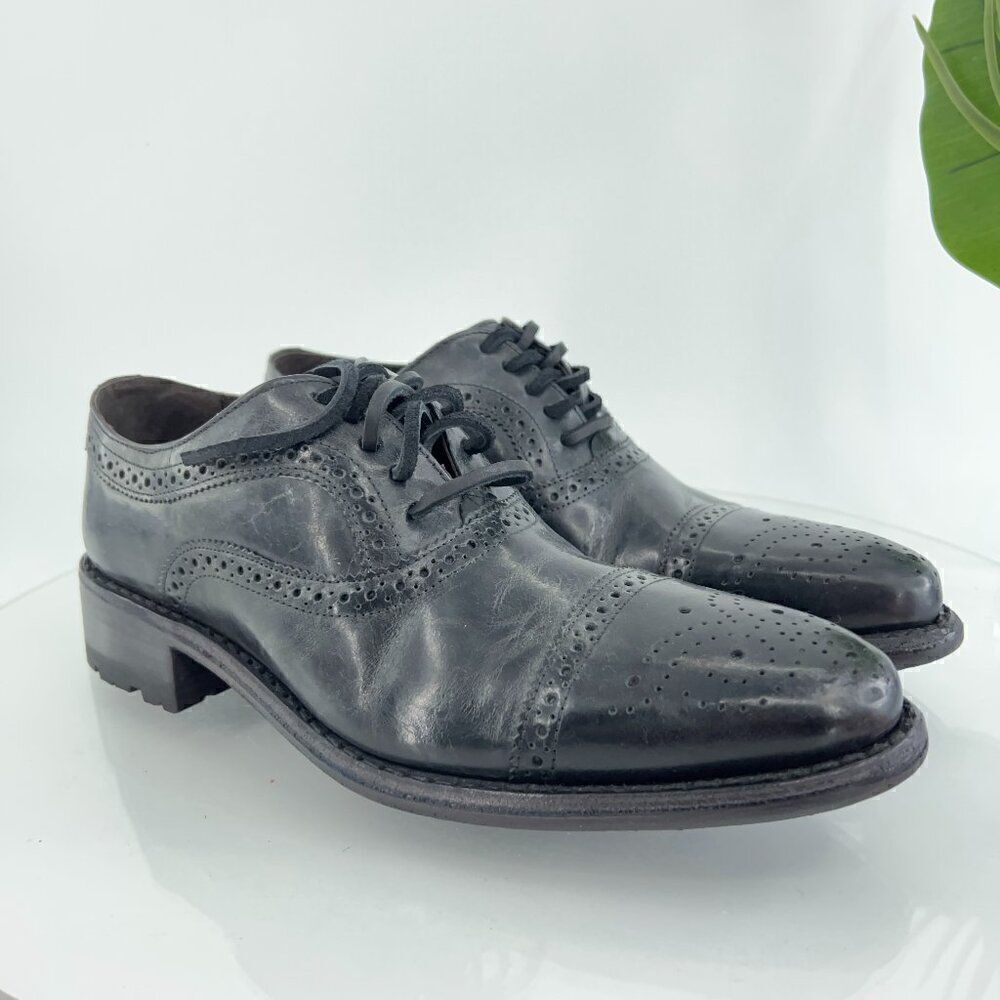 Freebird by Steven George Men's Size 9 Black Distressed Wingtip Oxford Shoes